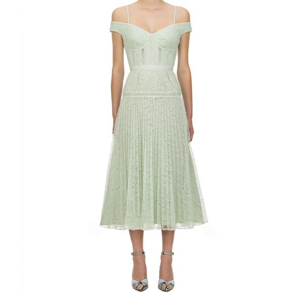Self-Portrait | Dresses | Mint Off Shoulder Lace Midi Dress | Poshmark
